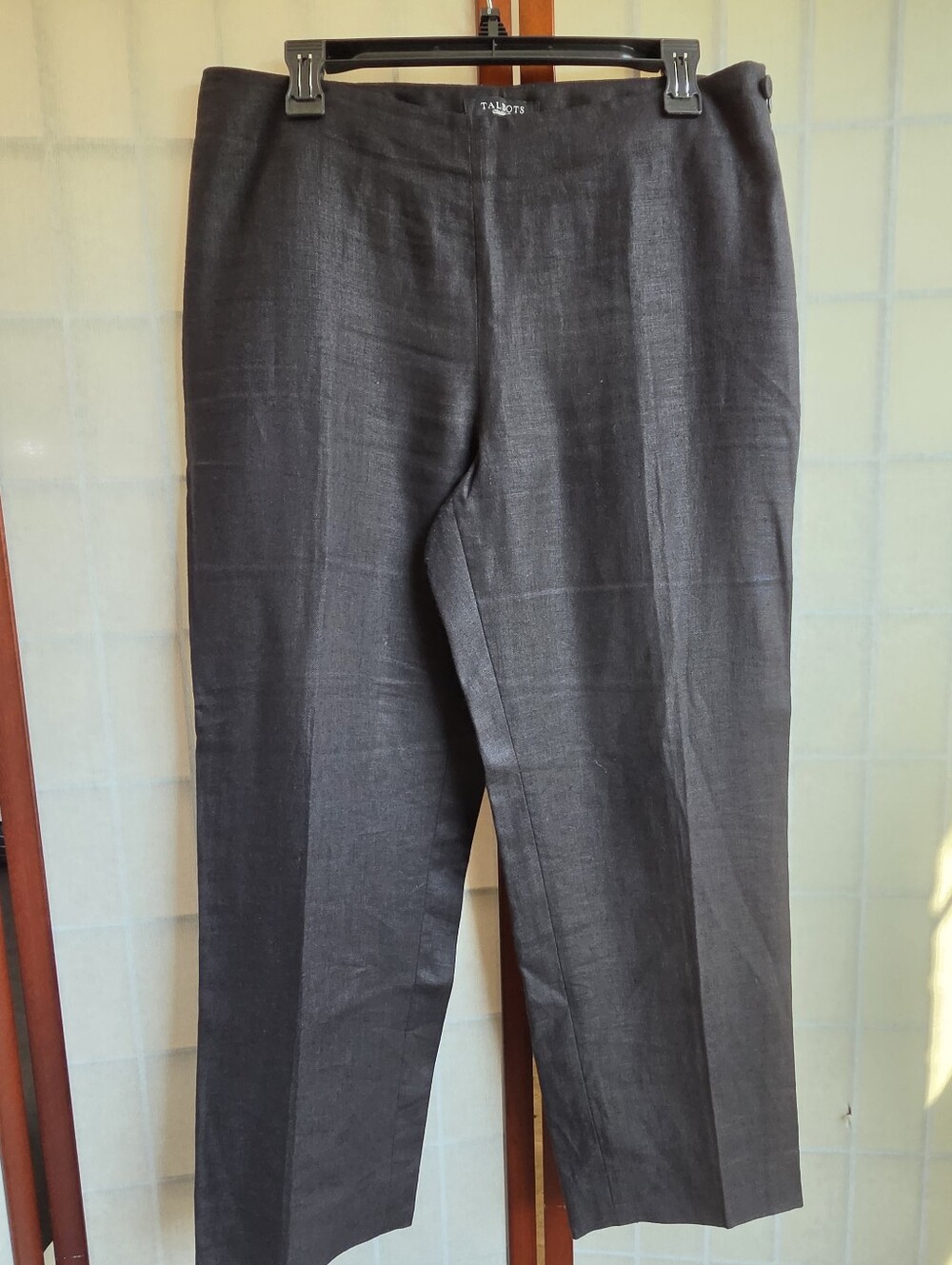 Talbots 100% Linen Charcoal Straight Leg Pants Minimalist Office Quiet Luxury